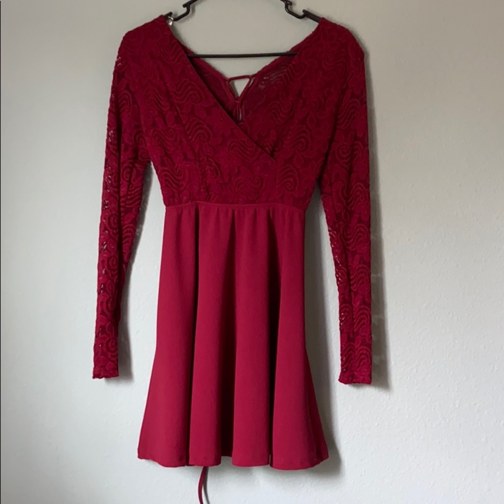 Small red lace floral cocktail dress